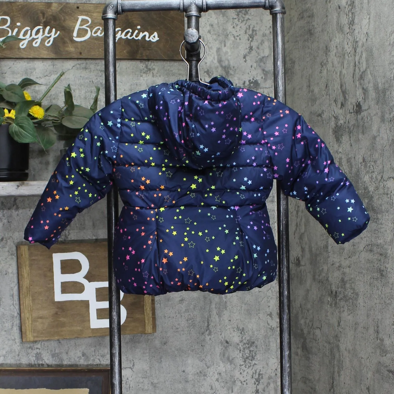 Okie Dokie Toddler Girls Fleece Lined Puffer Coat Navy Stars Blue 2T