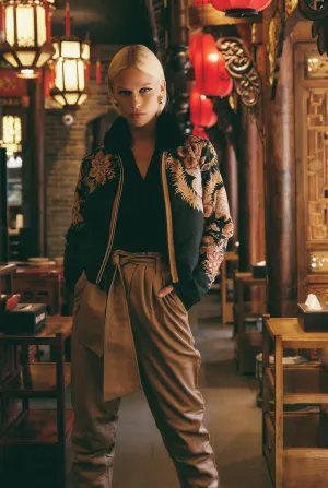 Oncewas II EMPRESS Replacement Print Bomber Jacket - Dragon Flower print