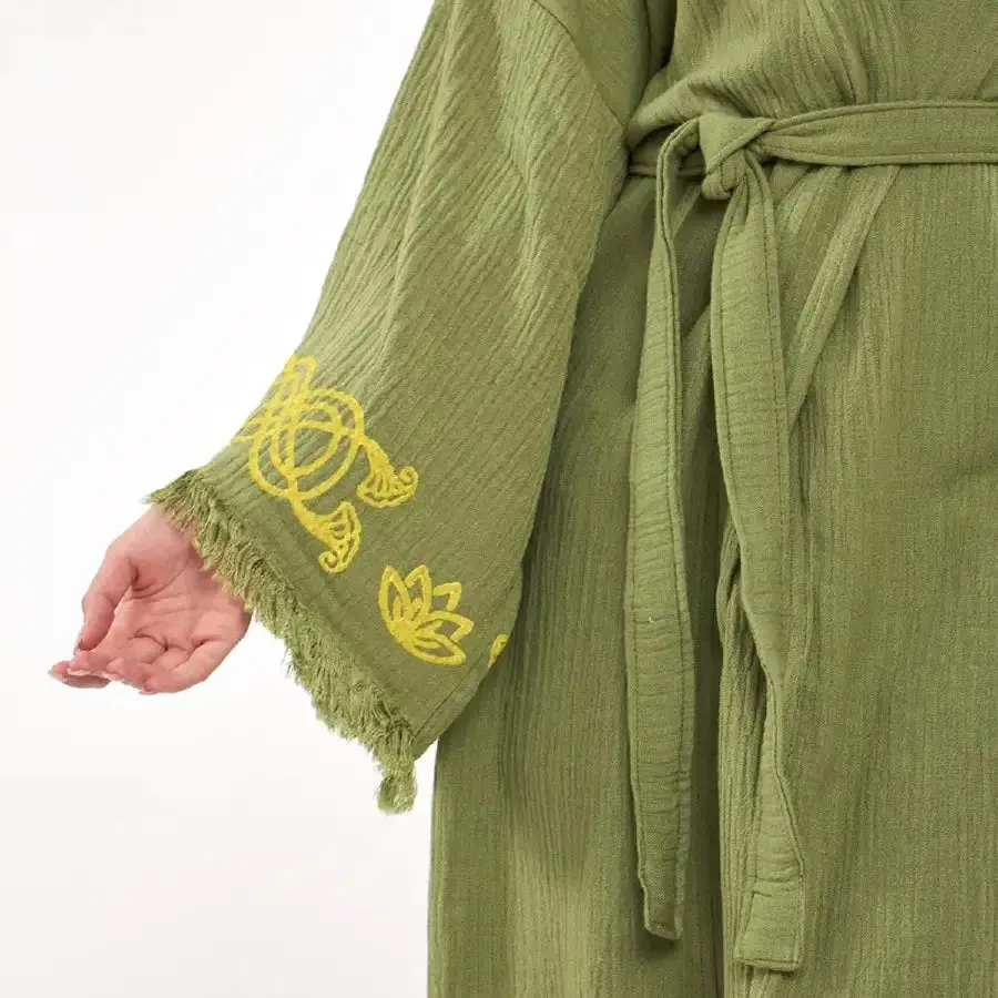 Organic Cotton Kimono. Lotus Eye Kimono, Long Kaftan Kimono