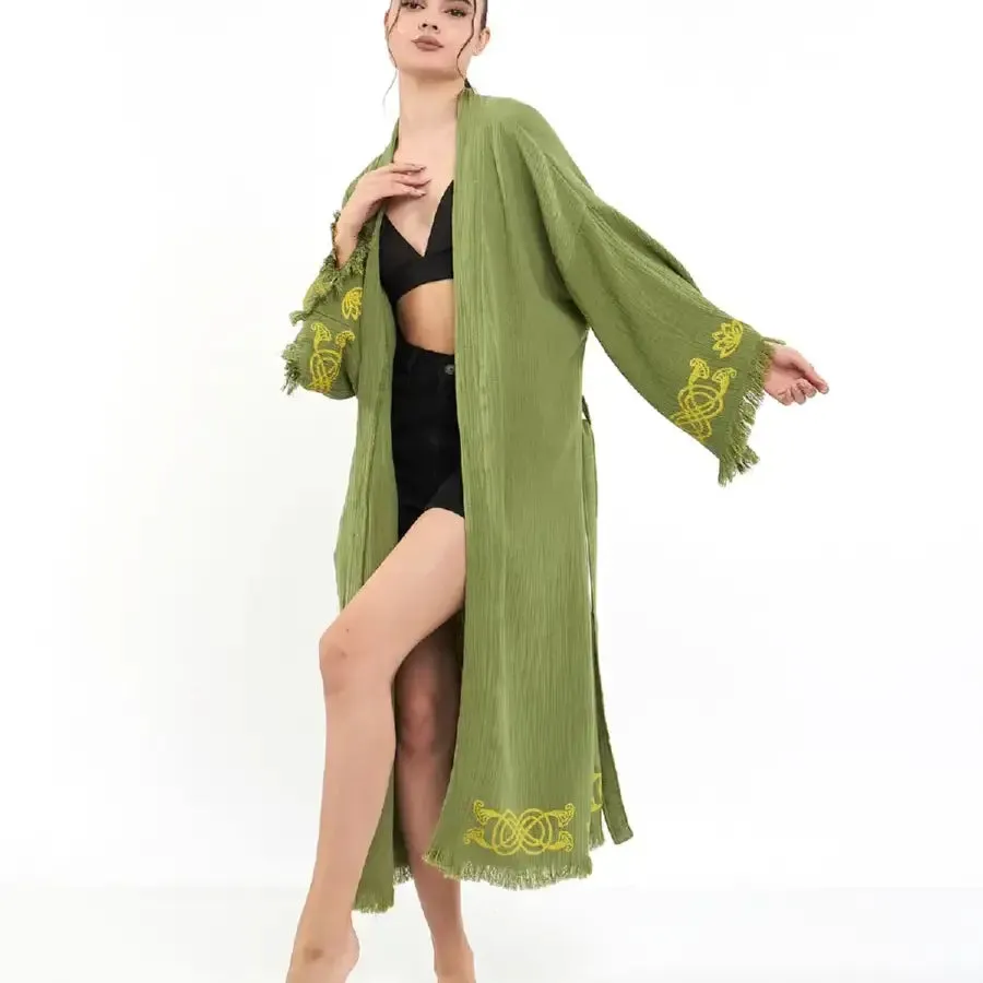 Organic Cotton Kimono. Lotus Eye Kimono, Long Kaftan Kimono