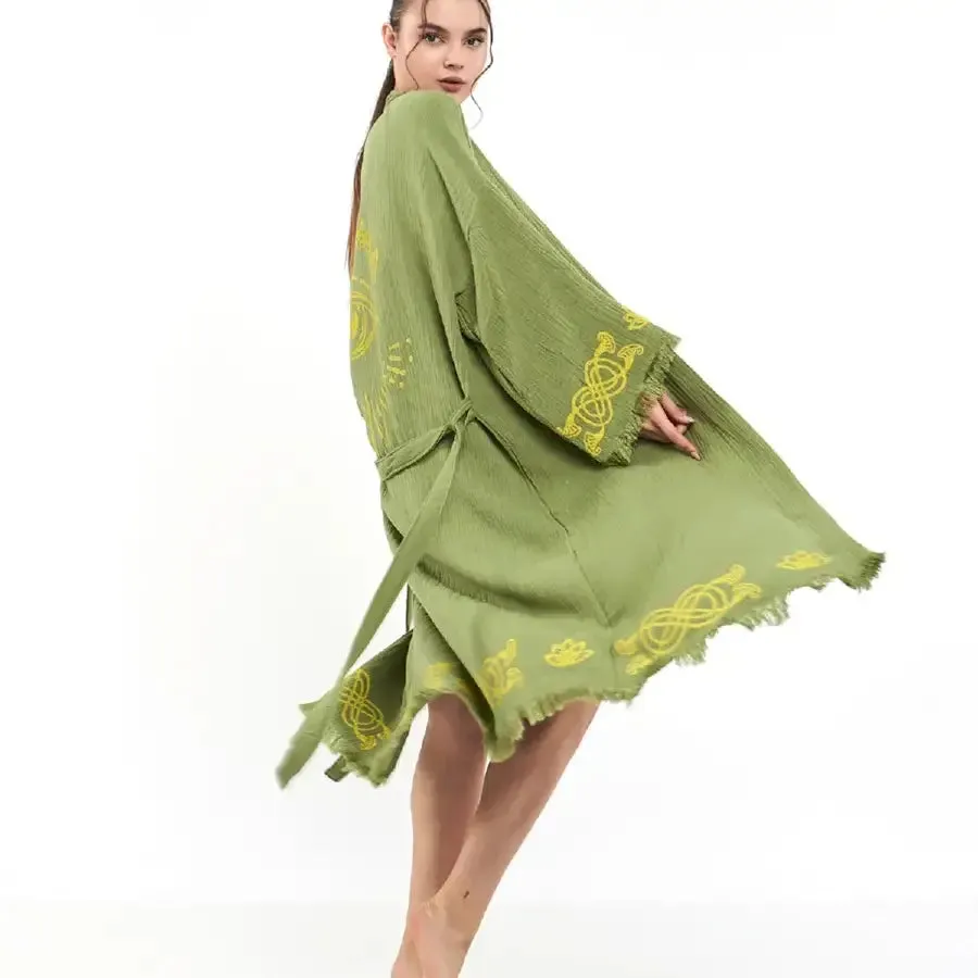 Organic Cotton Kimono. Lotus Eye Kimono, Long Kaftan Kimono