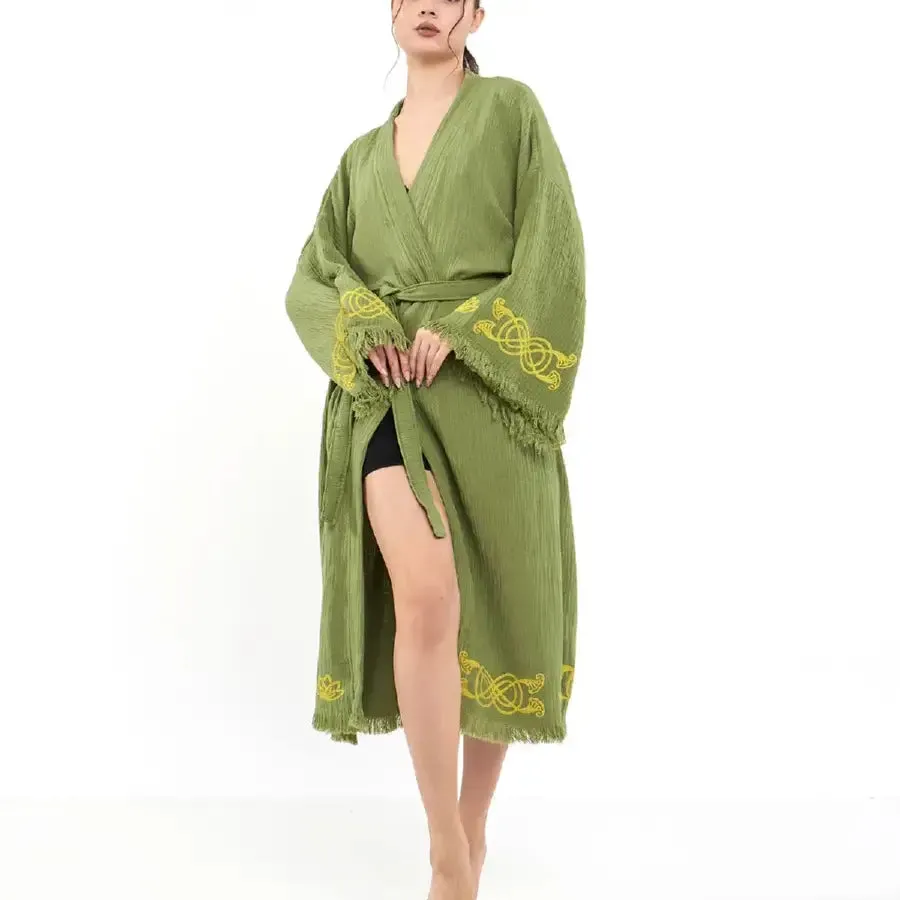 Organic Cotton Kimono. Lotus Eye Kimono, Long Kaftan Kimono