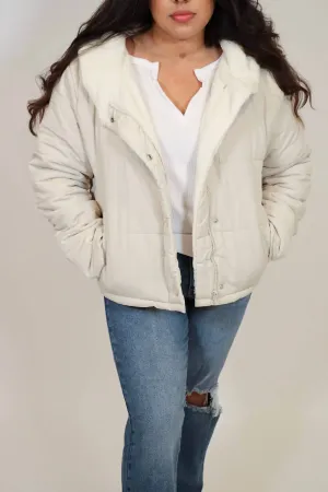 Padded Sherpa Collar Jacket In Ecru