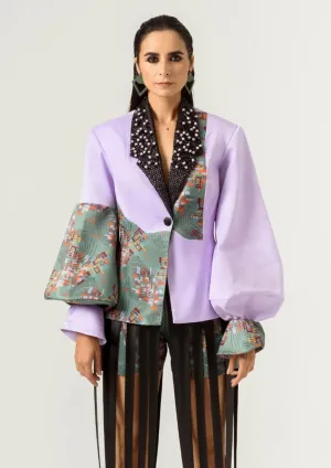Patched embroidered lilac blazer