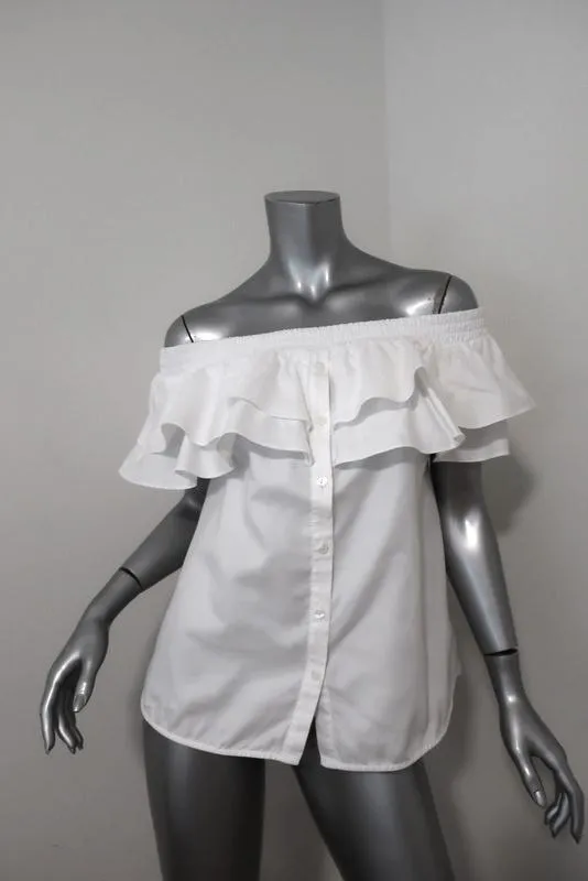 Petersyn Off the Shoulder Top Skye White Ruffled Cotton Size Small