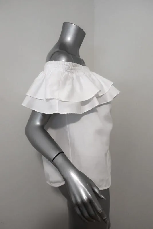Petersyn Off the Shoulder Top Skye White Ruffled Cotton Size Small