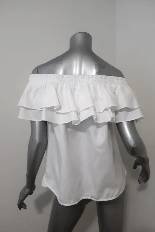 Petersyn Off the Shoulder Top Skye White Ruffled Cotton Size Small