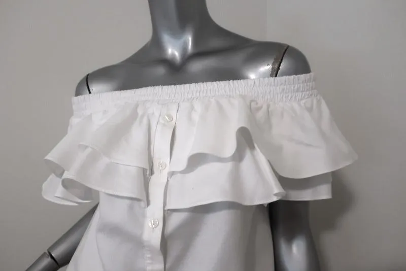 Petersyn Off the Shoulder Top Skye White Ruffled Cotton Size Small