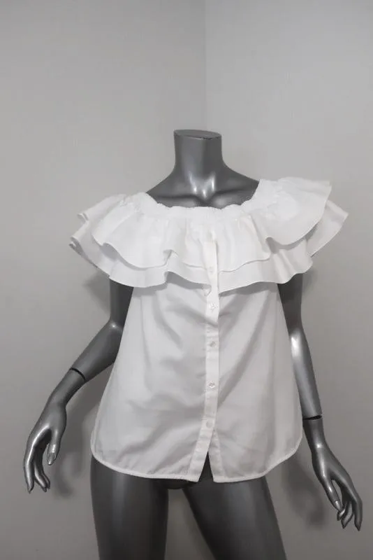 Petersyn Off the Shoulder Top Skye White Ruffled Cotton Size Small