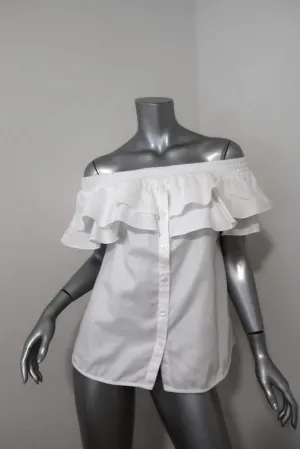 Petersyn Off the Shoulder Top Skye White Ruffled Cotton Size Small