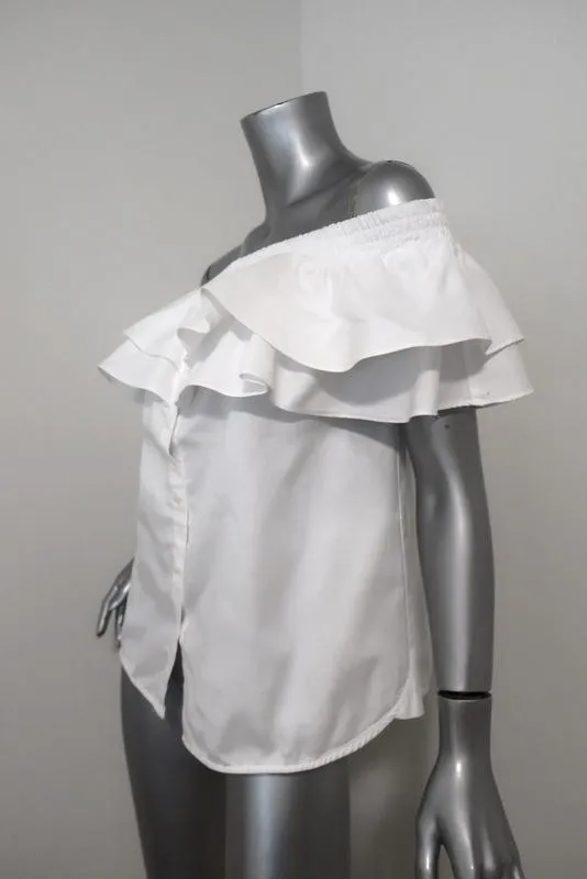 Petersyn Off the Shoulder Top Skye White Ruffled Cotton Size Small