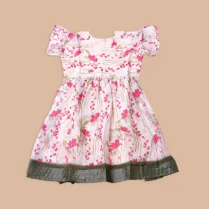 Pink Floral Cotton Frock with Ruffled Sleeves