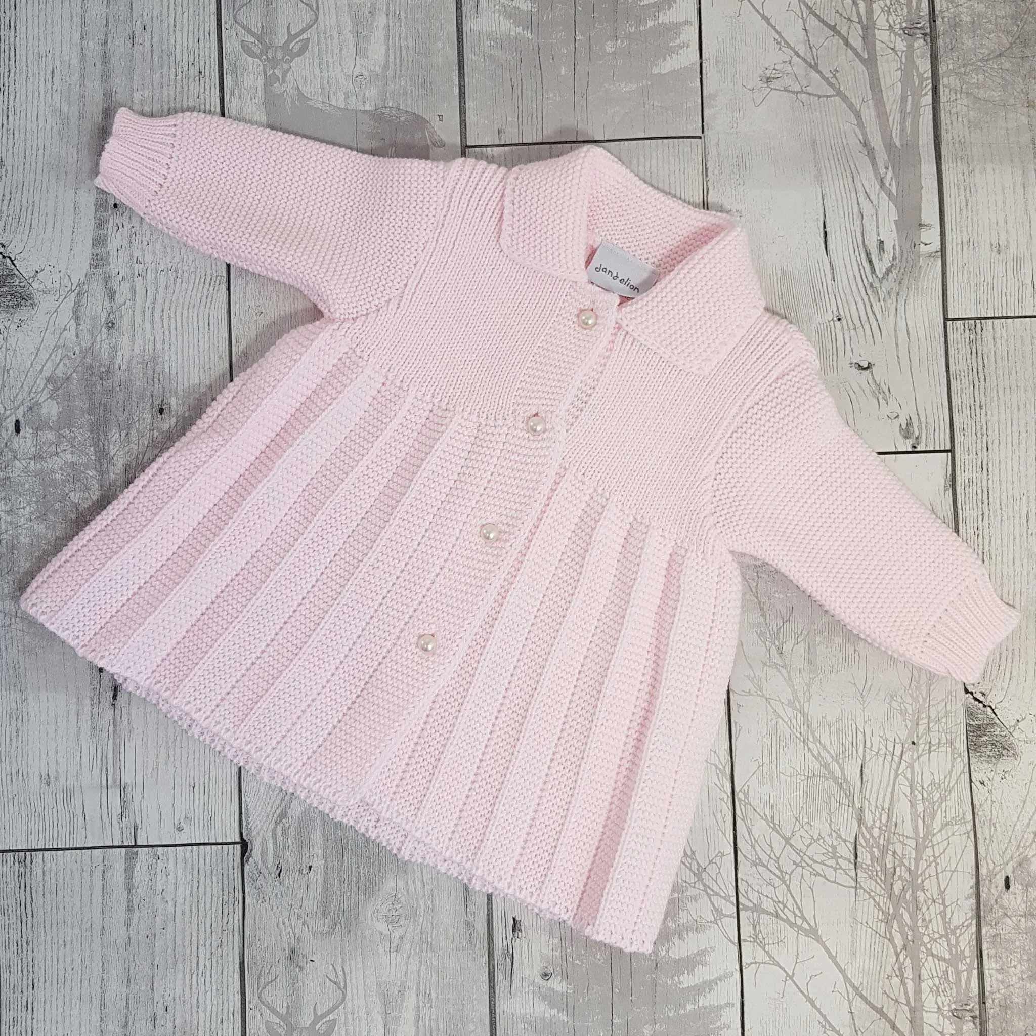 Pink Knitted Baby Girls Coat - Pearl Buttons
