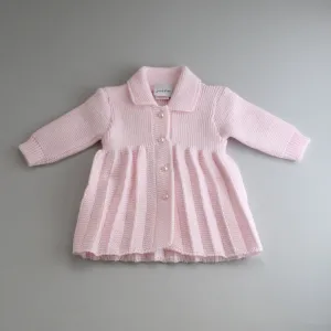 Pink Knitted Baby Girls Coat - Pearl Buttons