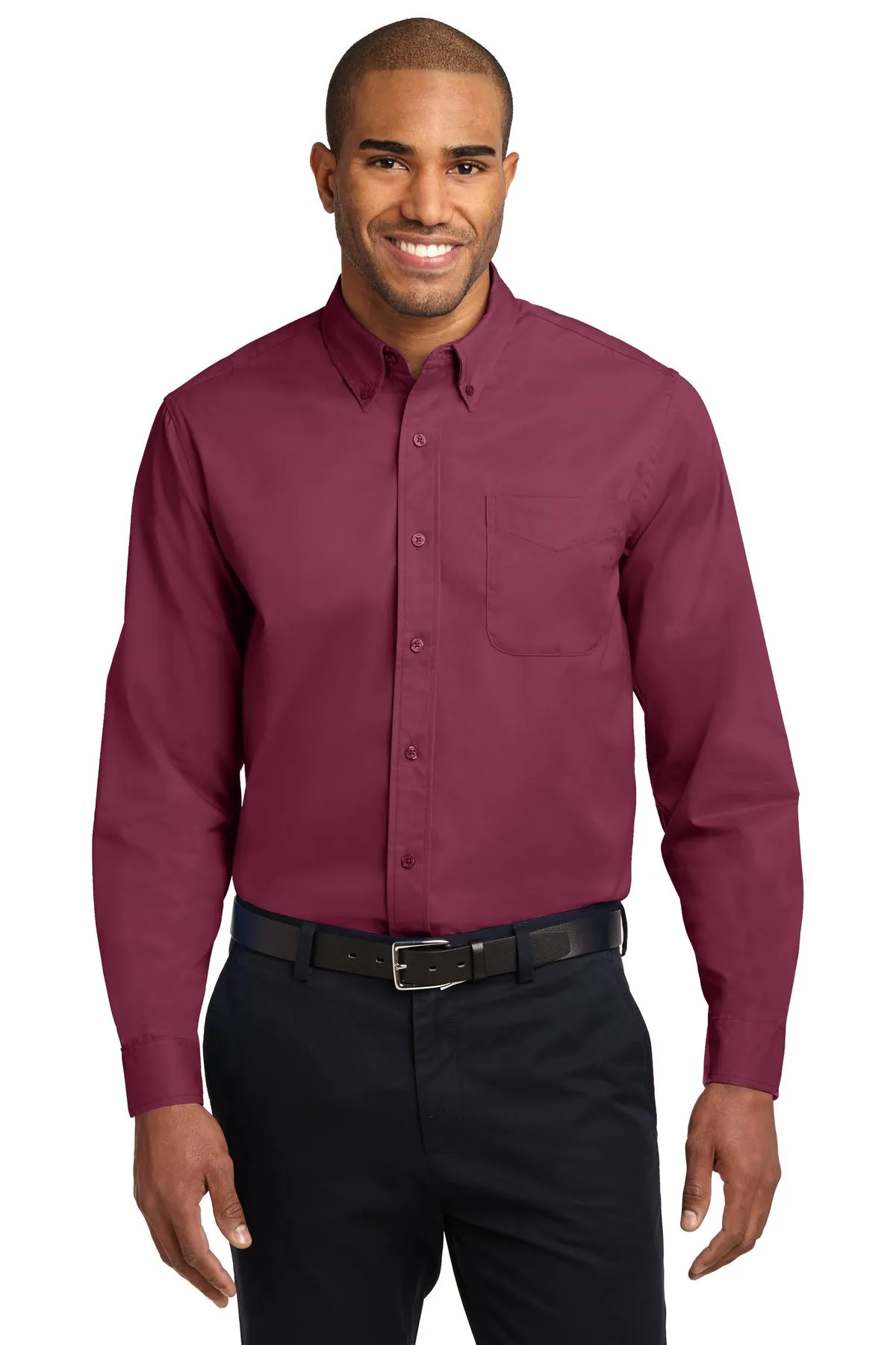Port Authority Long Sleeve Easy Care Shirt S608 Burgundy/ Light Stone