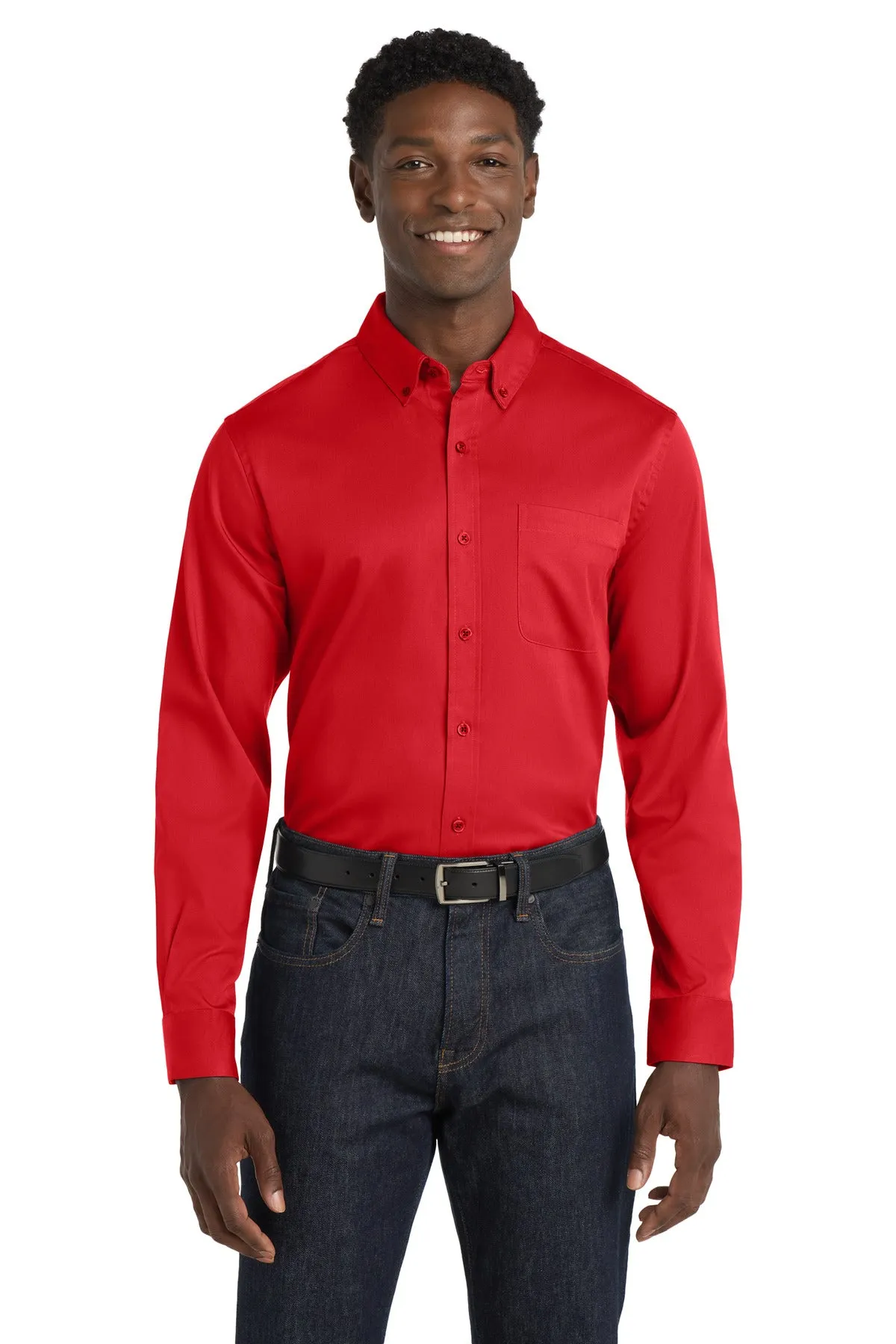 Port Authority Long Sleeve SuperPro React Twill Shirt. W808 Rich Red
