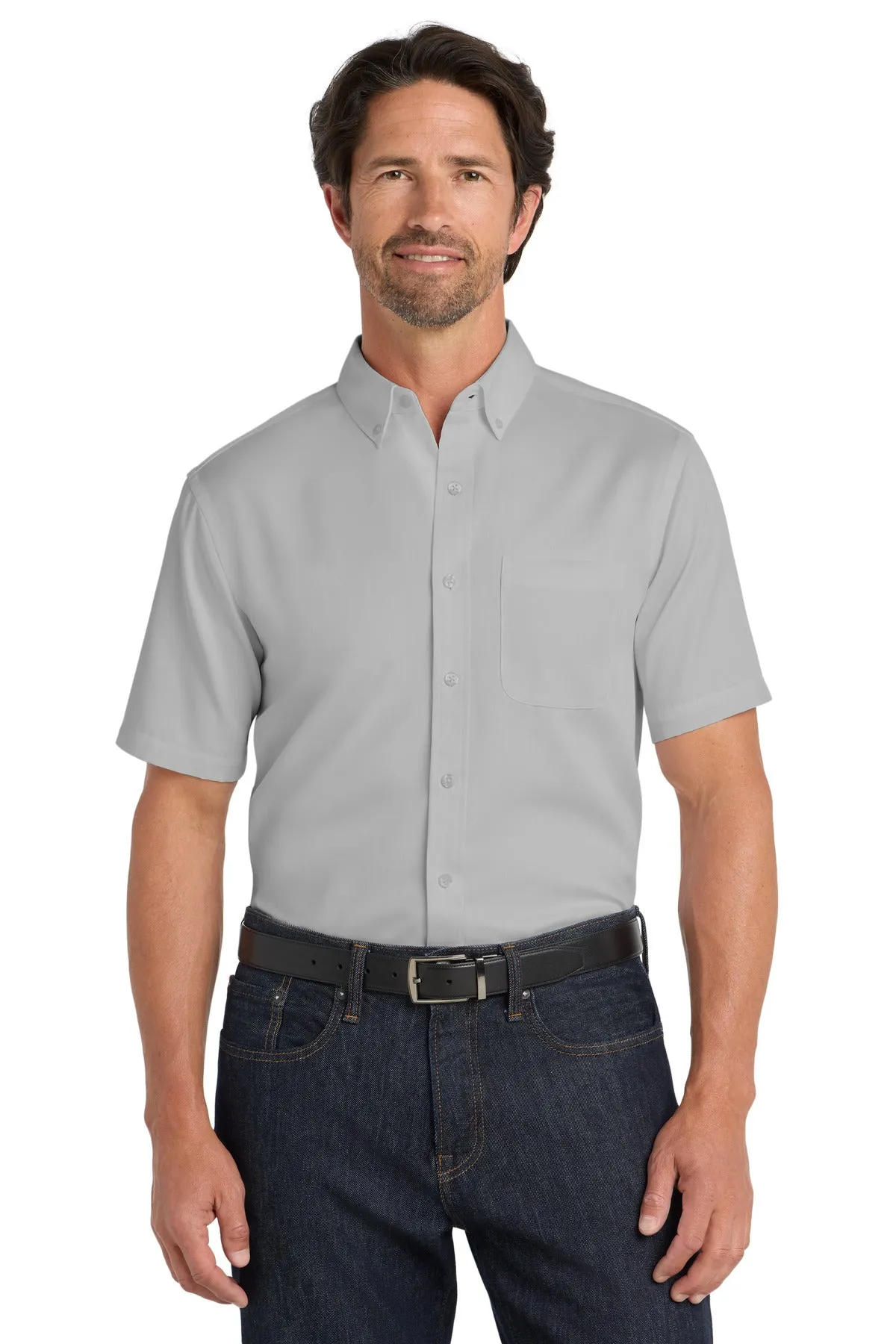 Port Authority Short Sleeve SuperPro React Twill Shirt. W809 Gusty Grey