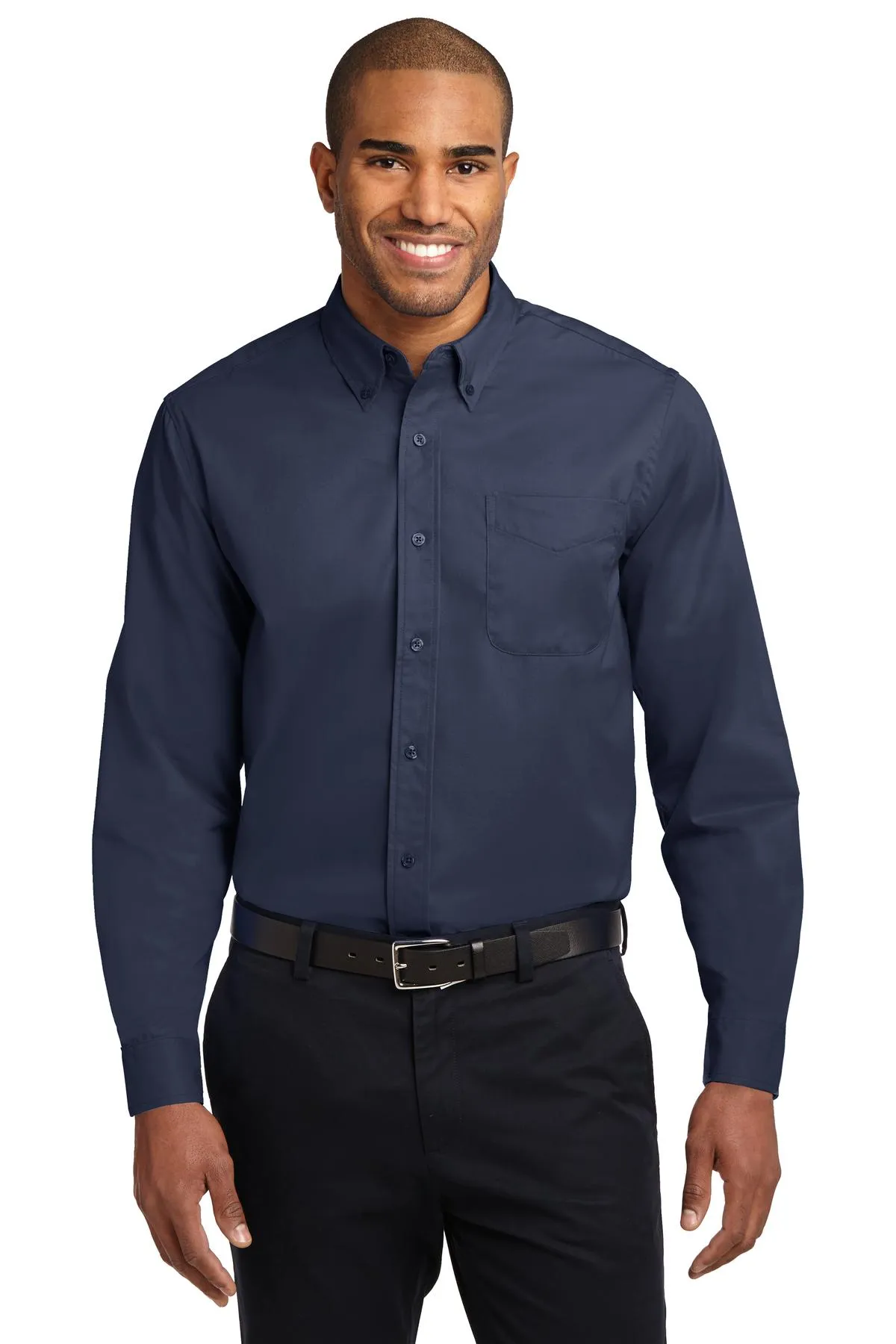 Port Authority Tall Long Sleeve Easy Care Shirt.  TLS608 Navy/ Light Stone Tall