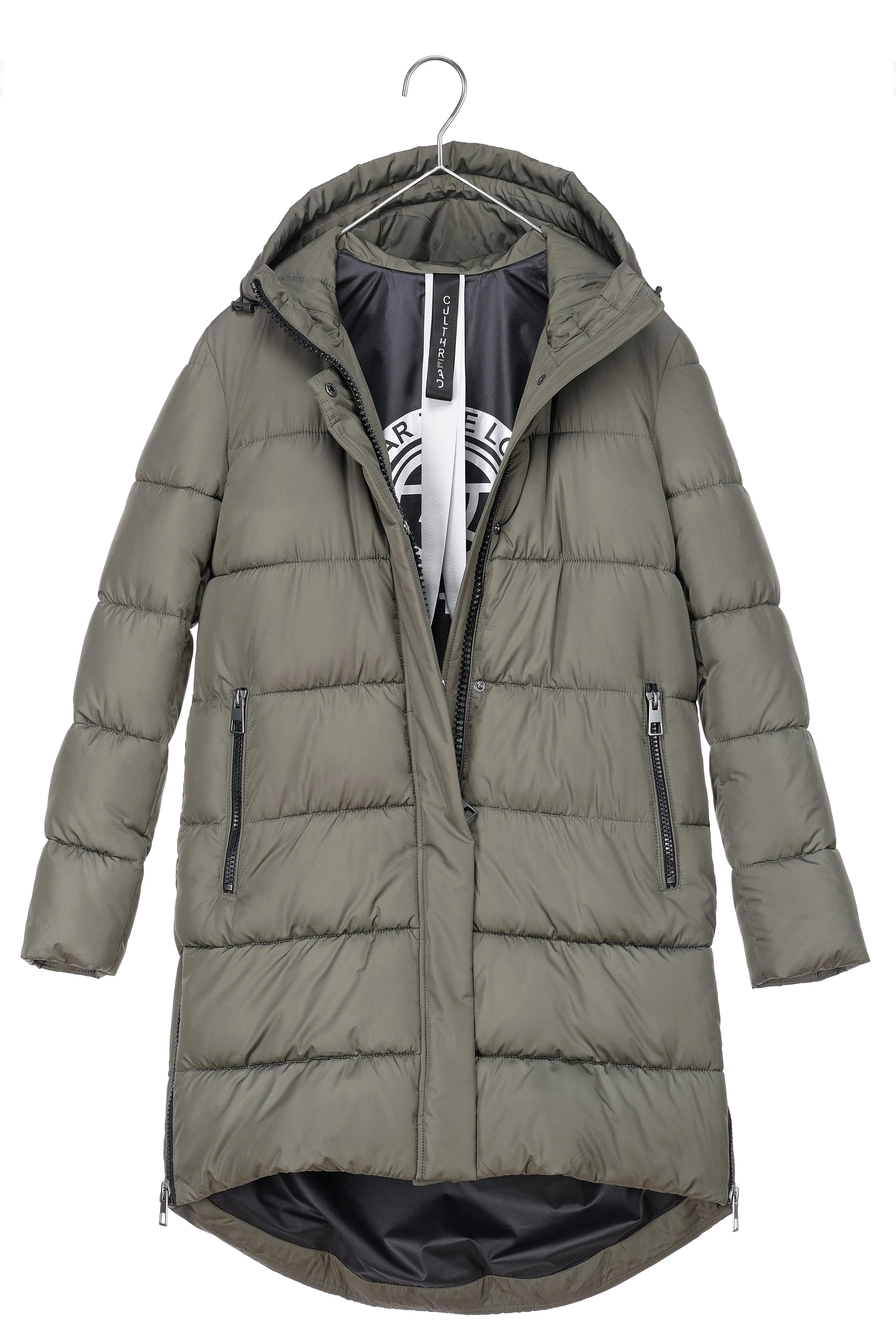 PORTOBELLO recycled olive green long puffer jacket