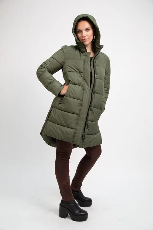 PORTOBELLO recycled olive green long puffer jacket