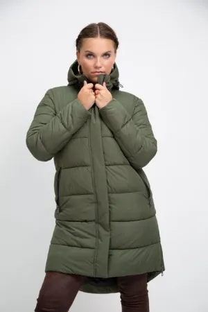 PORTOBELLO recycled olive green long puffer jacket