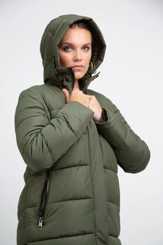 PORTOBELLO recycled olive green long puffer jacket