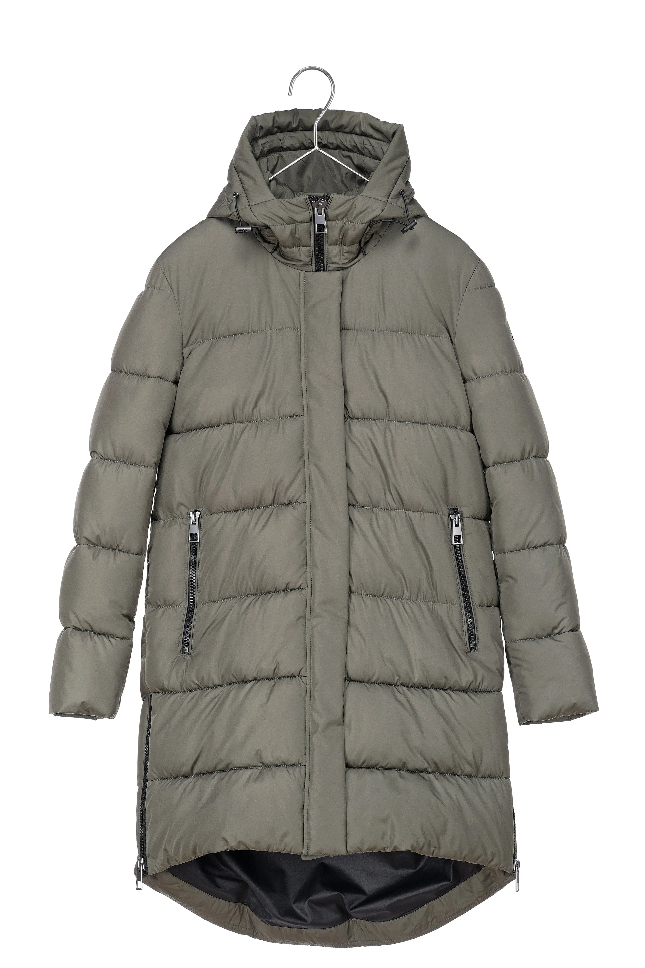 PORTOBELLO recycled olive green long puffer jacket