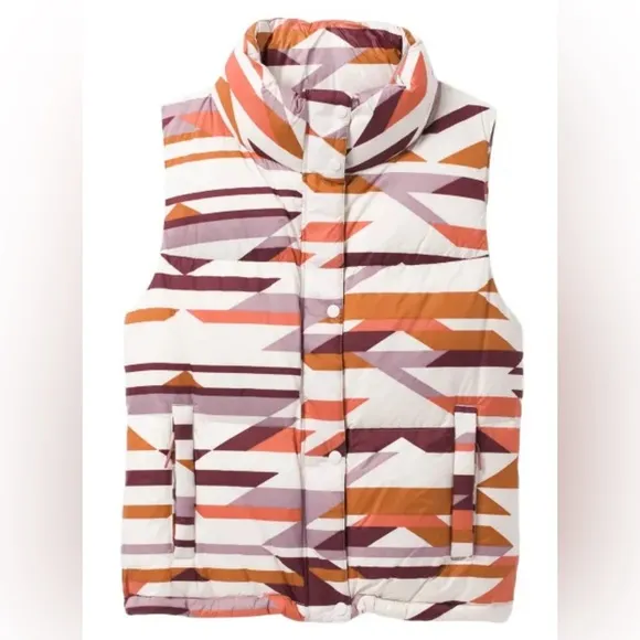 Prana Womens Puffer Vest HELLEBORE Rose Hip Geo 1970021 Duck Down NWT‎ $185 M