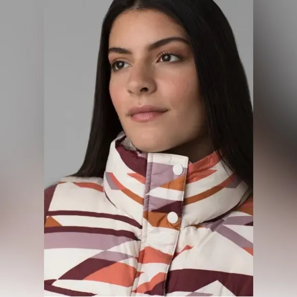 Prana Womens Puffer Vest HELLEBORE Rose Hip Geo 1970021 Duck Down NWT‎ $185 M