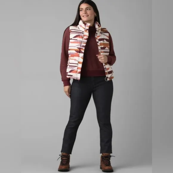 Prana Womens Puffer Vest HELLEBORE Rose Hip Geo 1970021 Duck Down NWT‎ $185 M