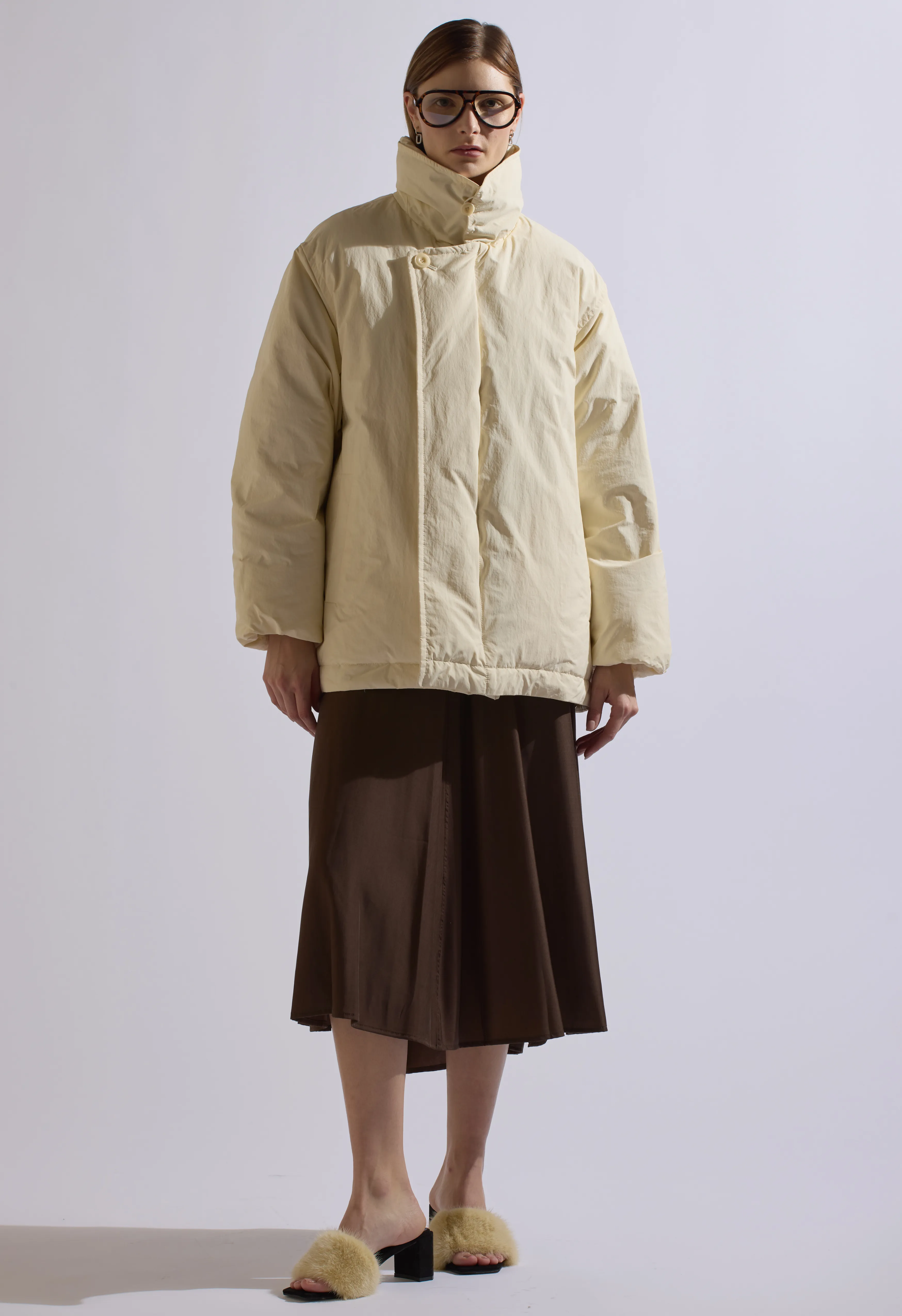 Puffer Down Wrap Jacket in Cream