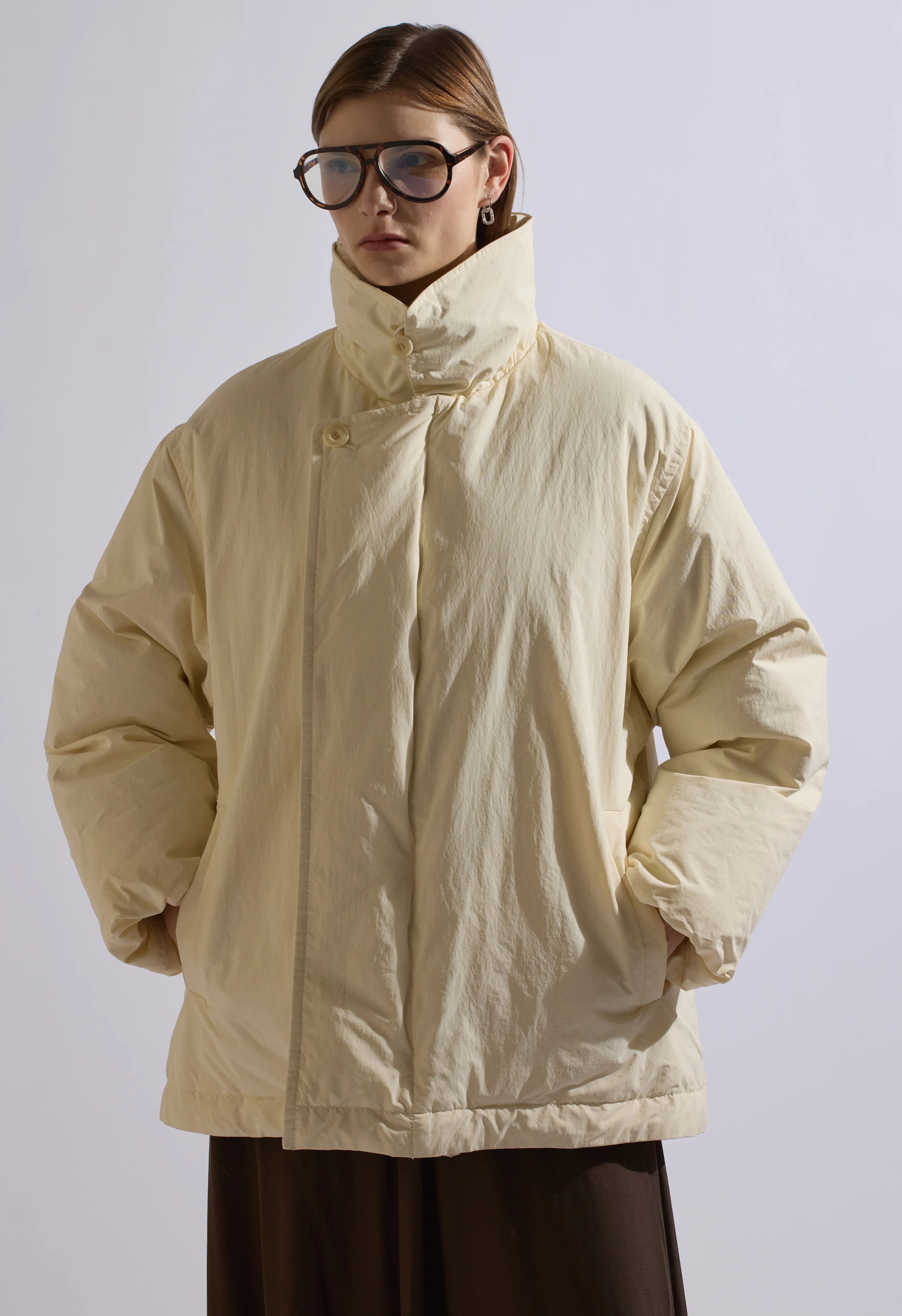 Puffer Down Wrap Jacket in Cream
