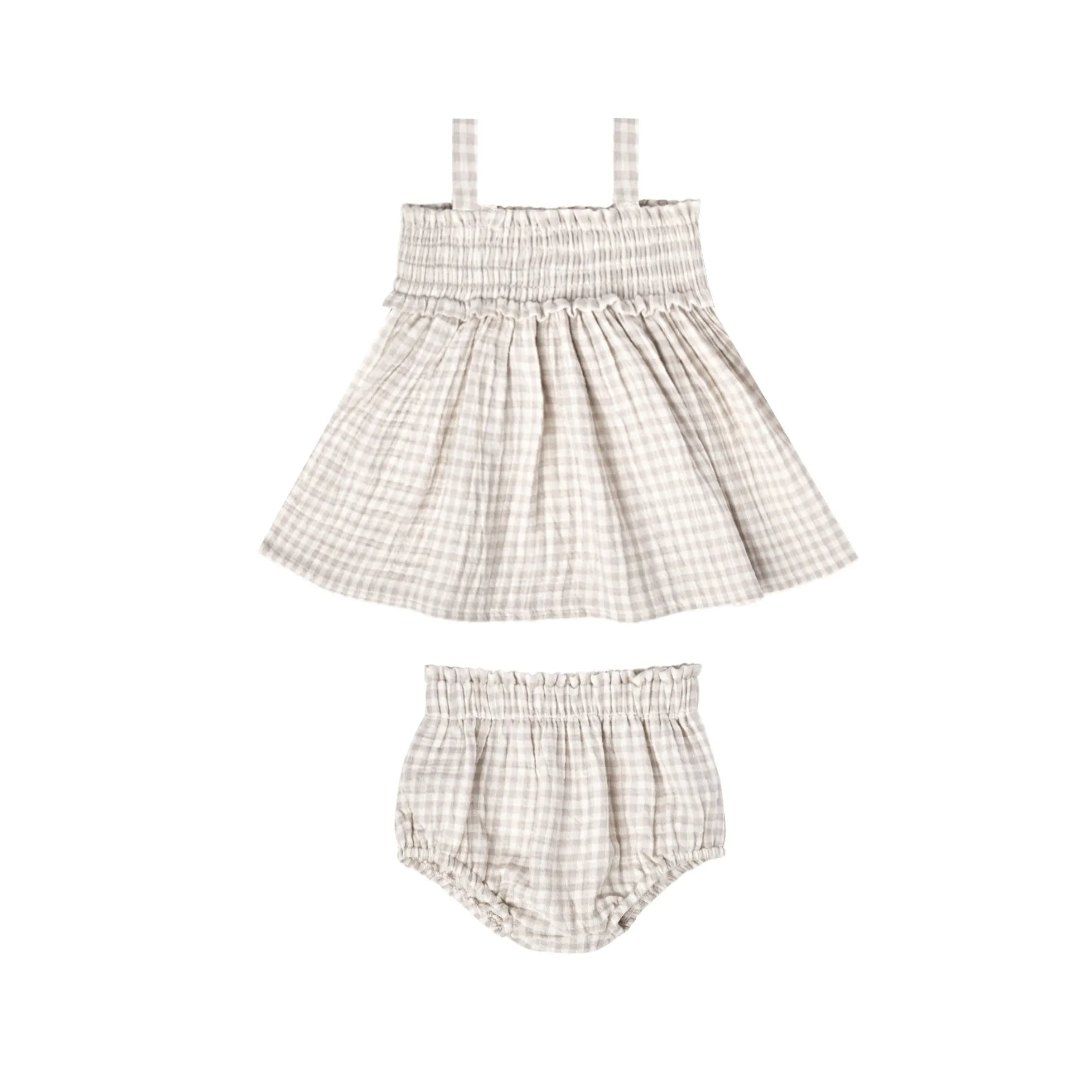 Quincy Mae Mae Smocked Top and Bloomer Set - Silver Gingham