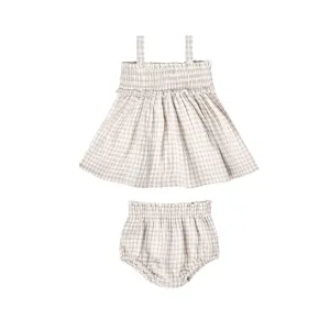 Quincy Mae Mae Smocked Top and Bloomer Set - Silver Gingham