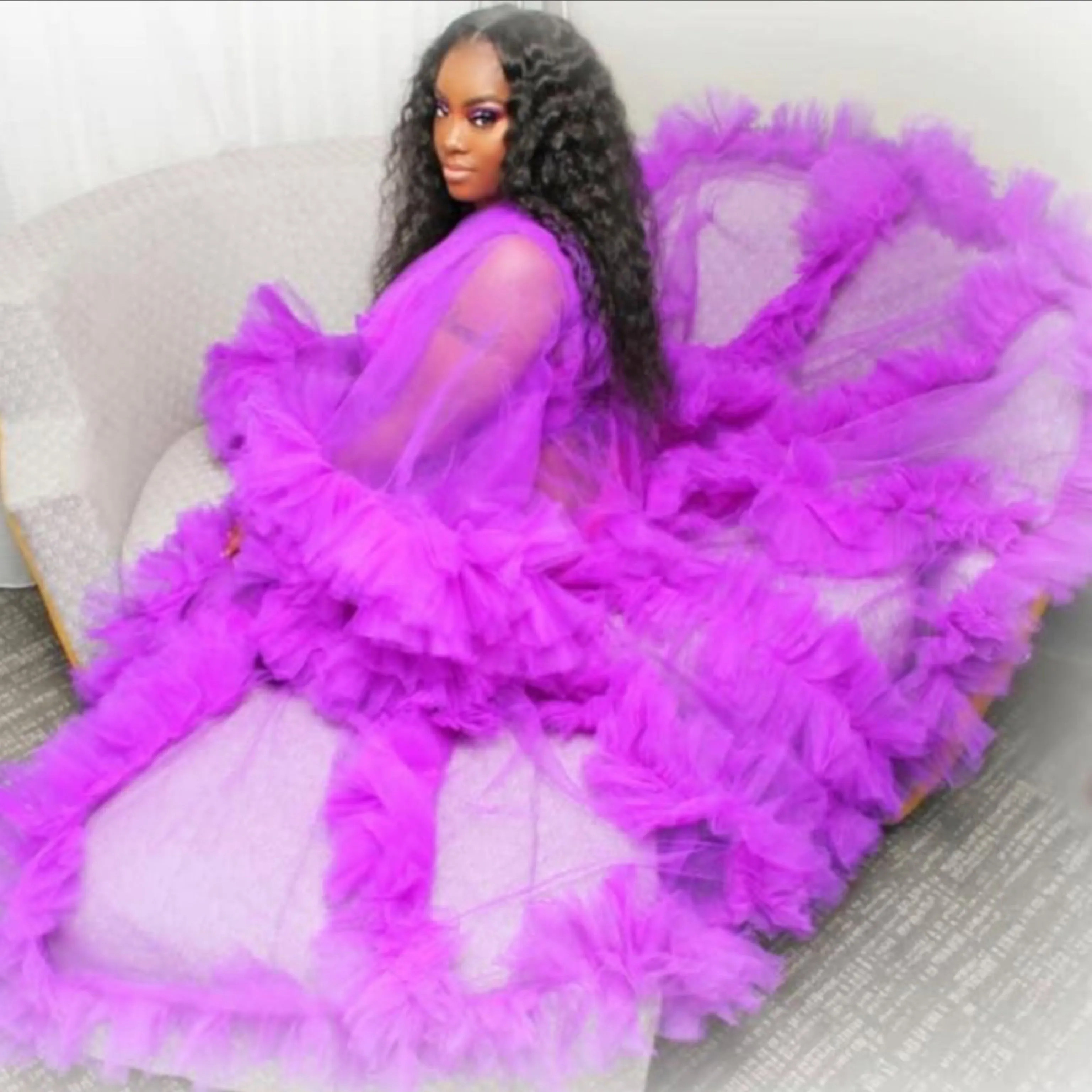 "Her Majesty" Long Fluffy Ruffled Tulle Robe