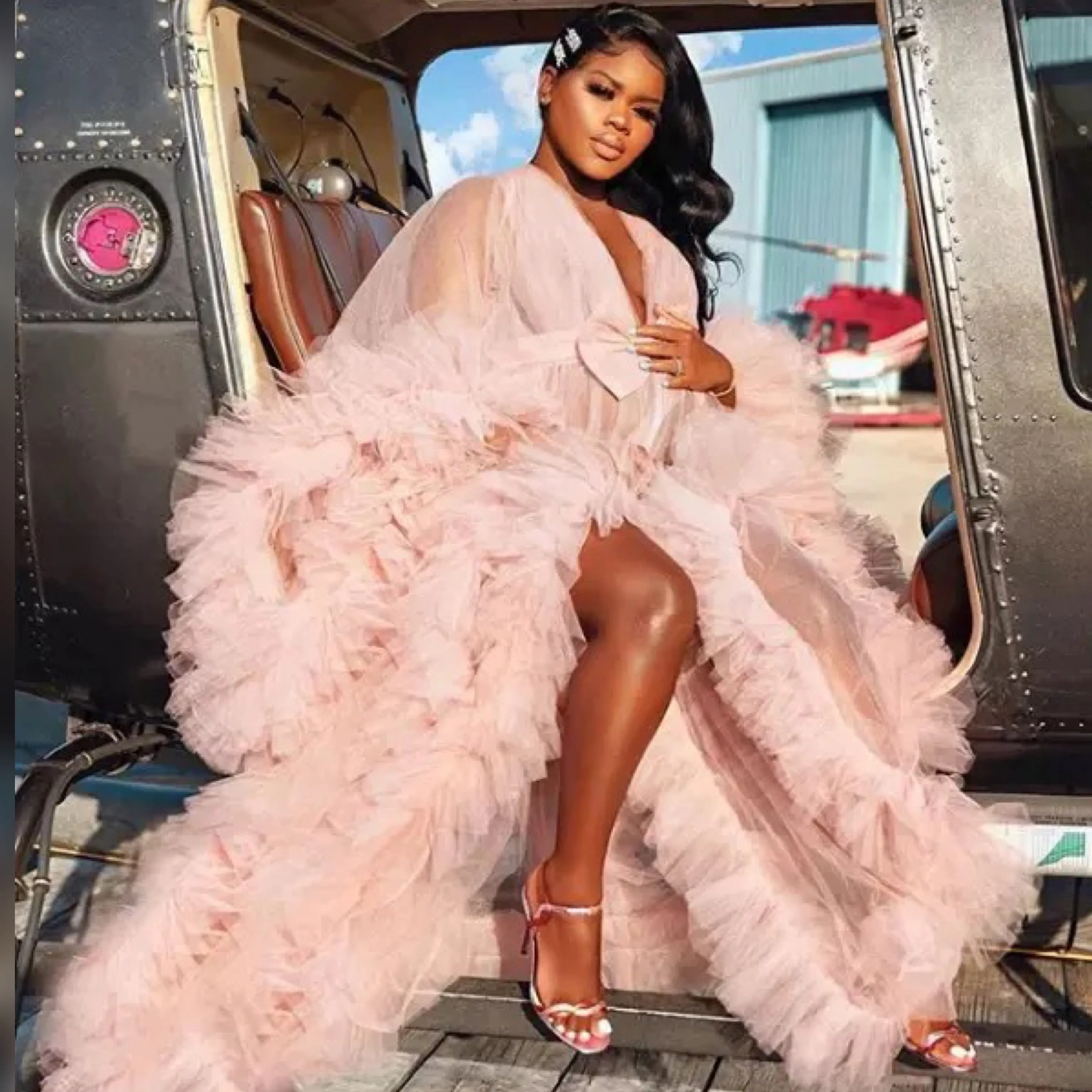 "Her Majesty" Long Fluffy Ruffled Tulle Robe