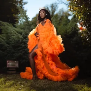 "Her Majesty" Long Fluffy Ruffled Tulle Robe