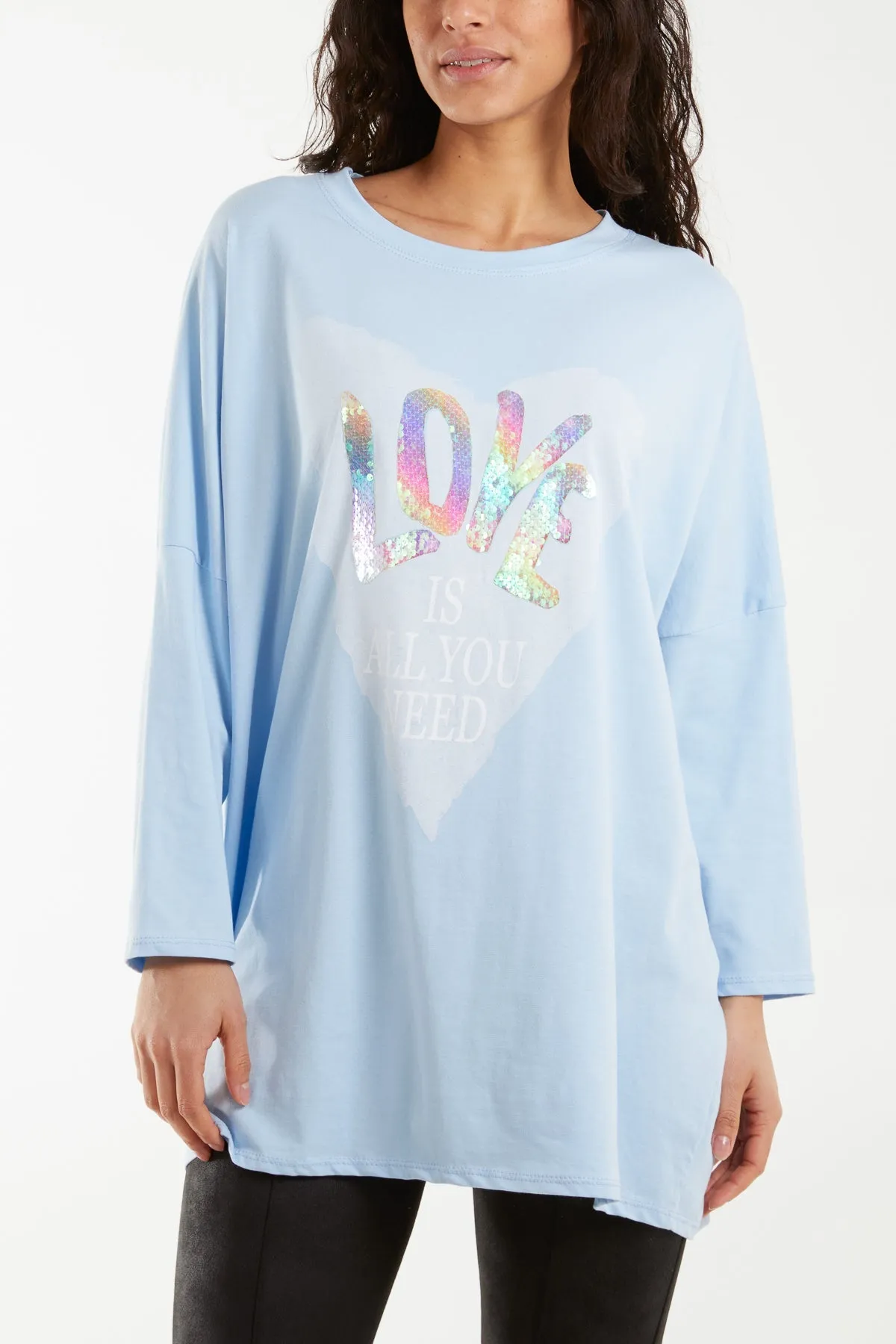 "Love" Rainbow Sequin Long Sleeve Top