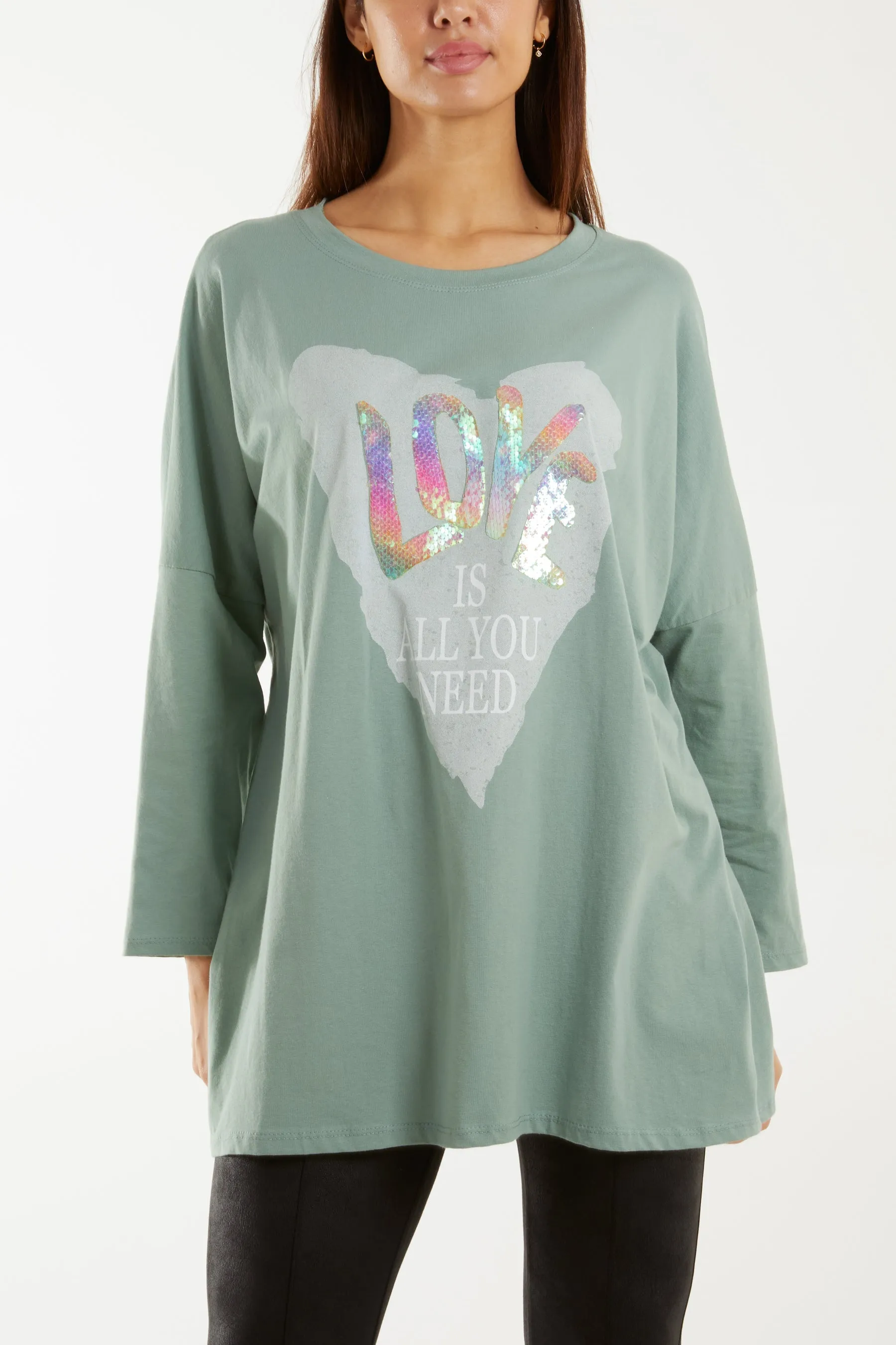 "Love" Rainbow Sequin Long Sleeve Top