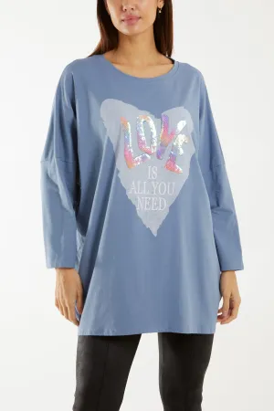"Love" Rainbow Sequin Long Sleeve Top