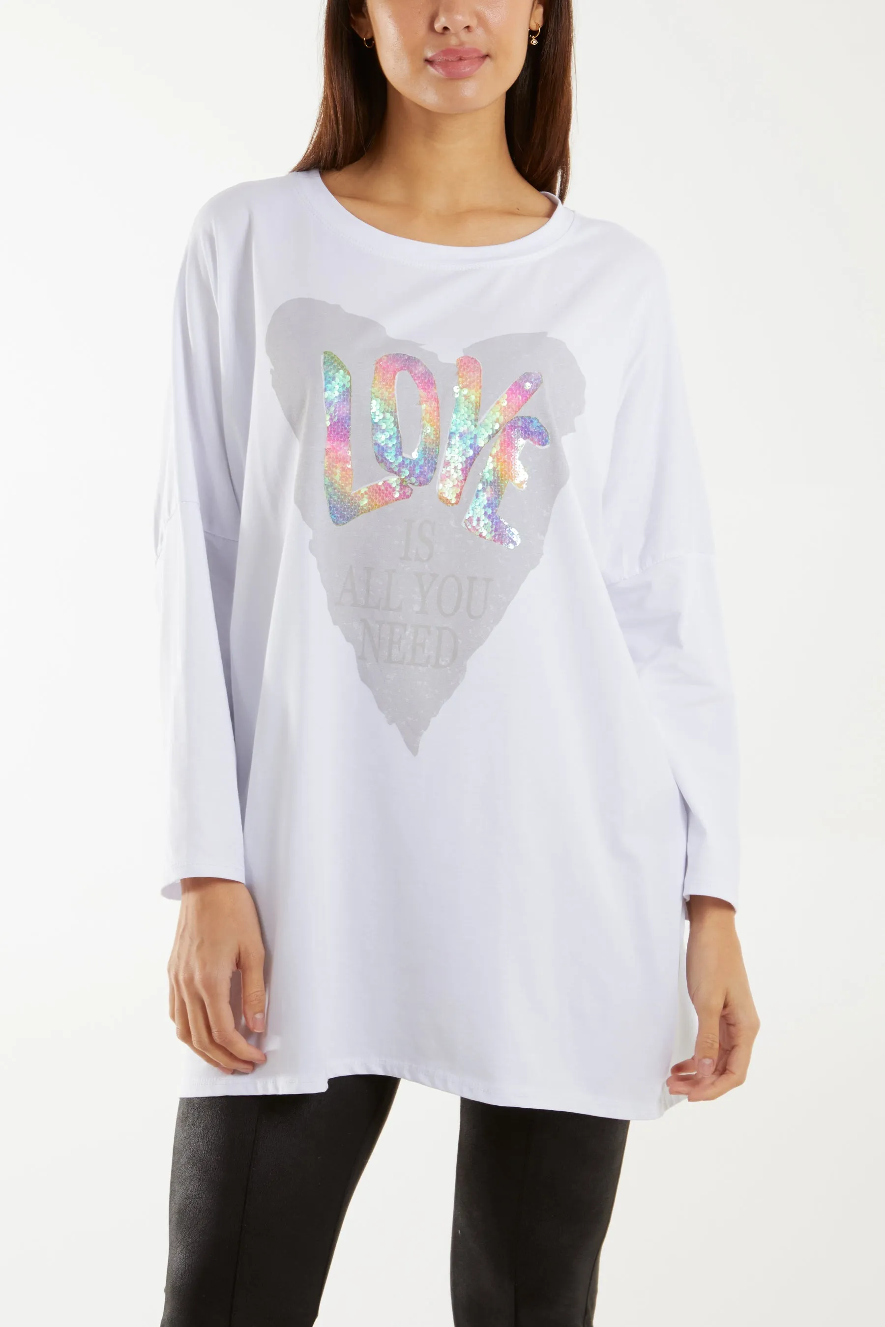 "Love" Rainbow Sequin Long Sleeve Top