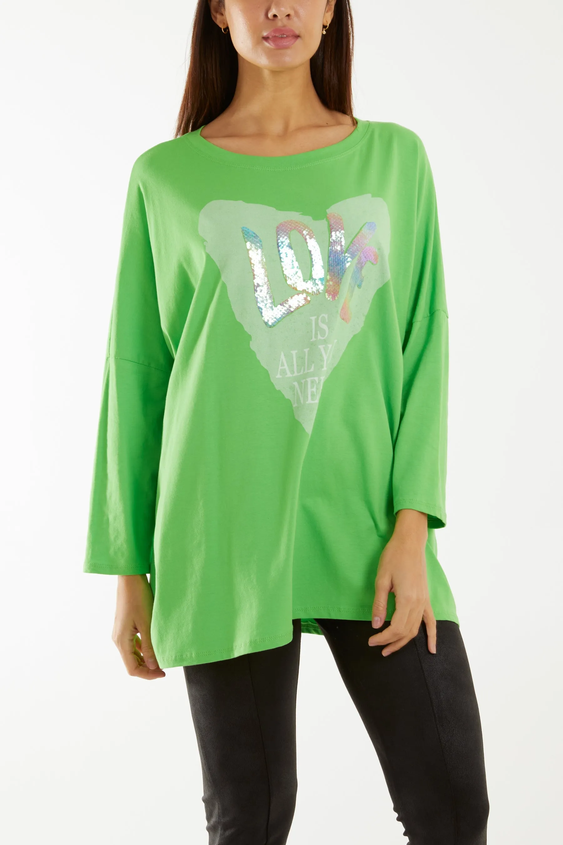 "Love" Rainbow Sequin Long Sleeve Top