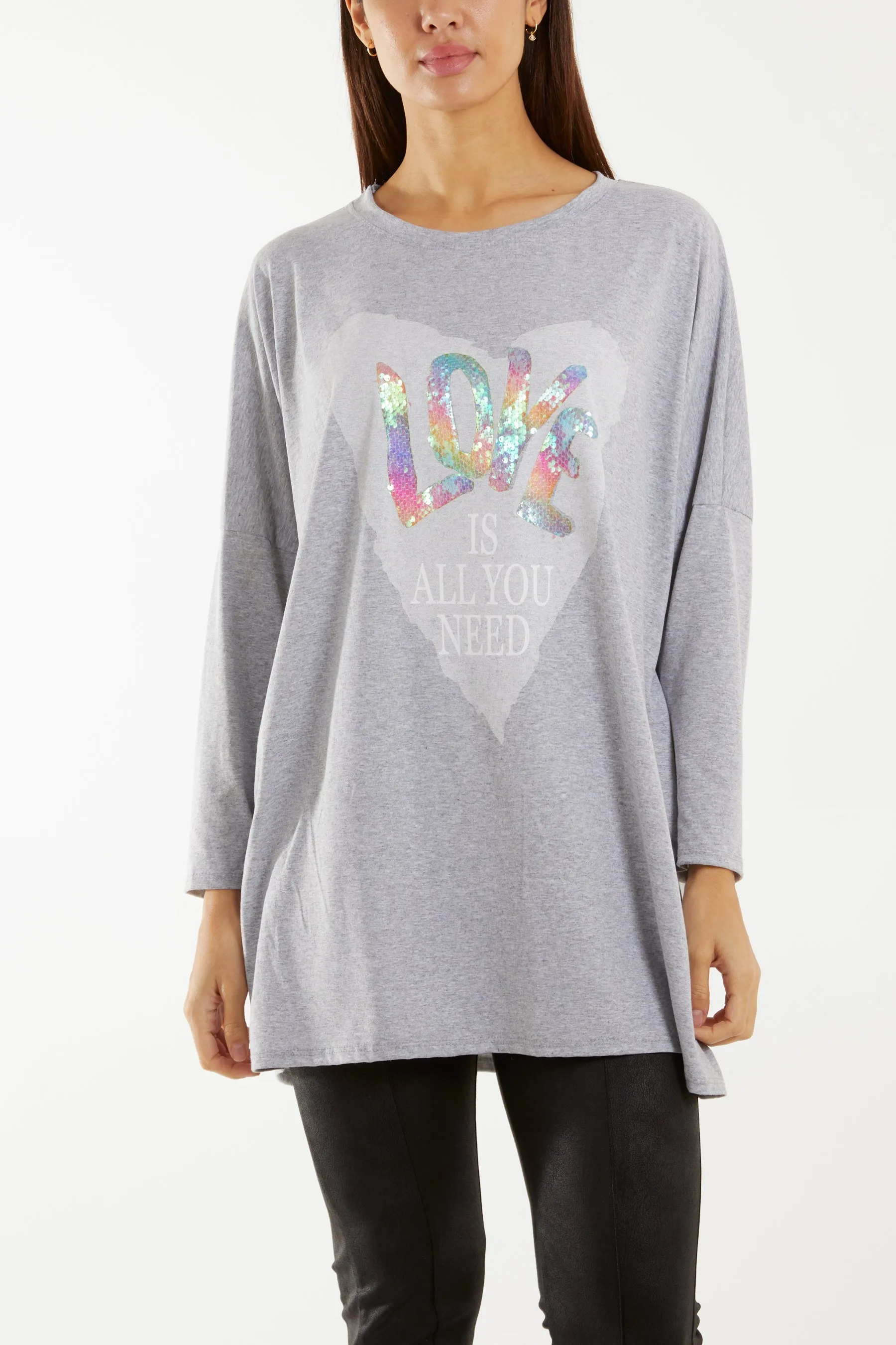 "Love" Rainbow Sequin Long Sleeve Top