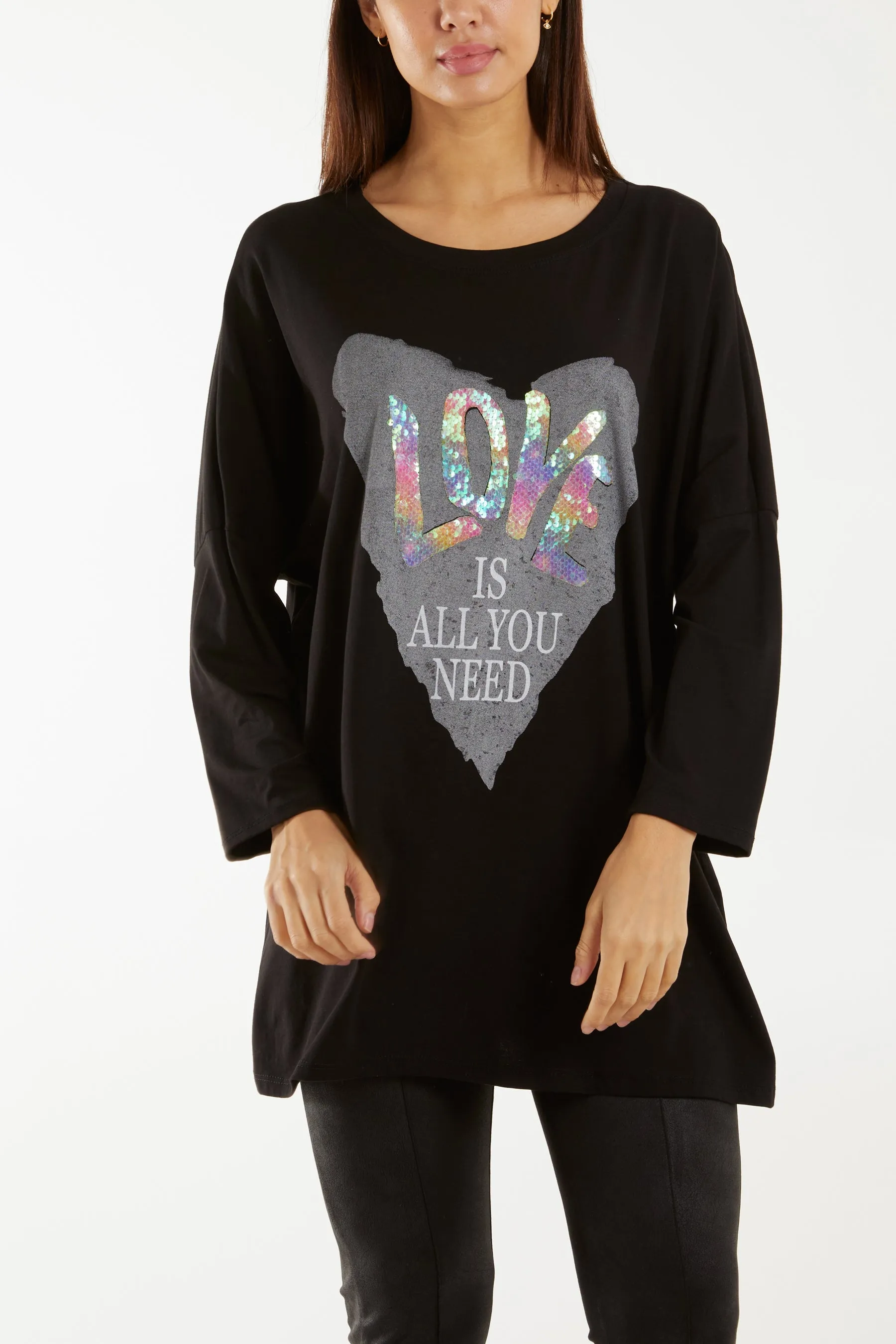 "Love" Rainbow Sequin Long Sleeve Top