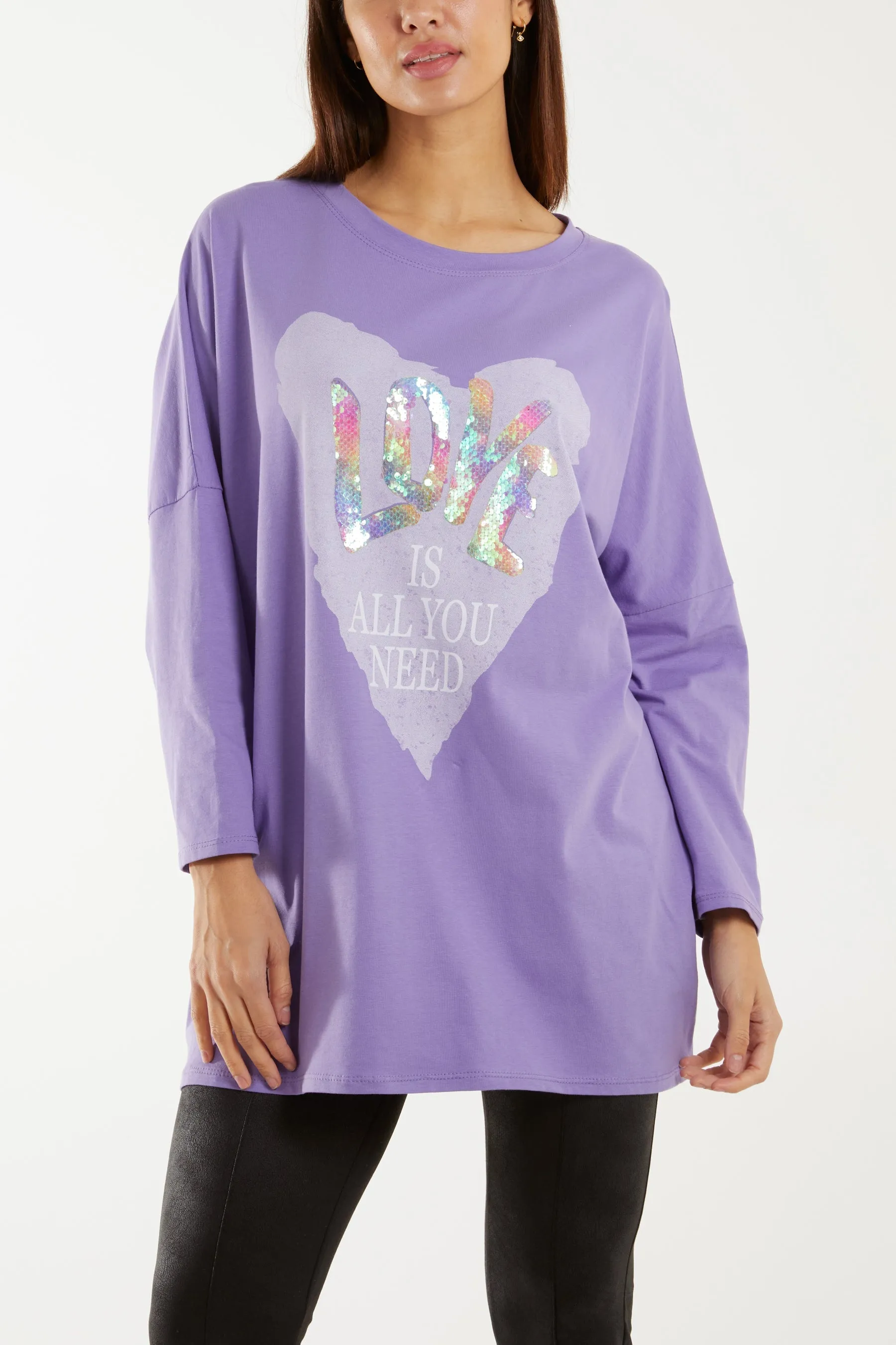"Love" Rainbow Sequin Long Sleeve Top