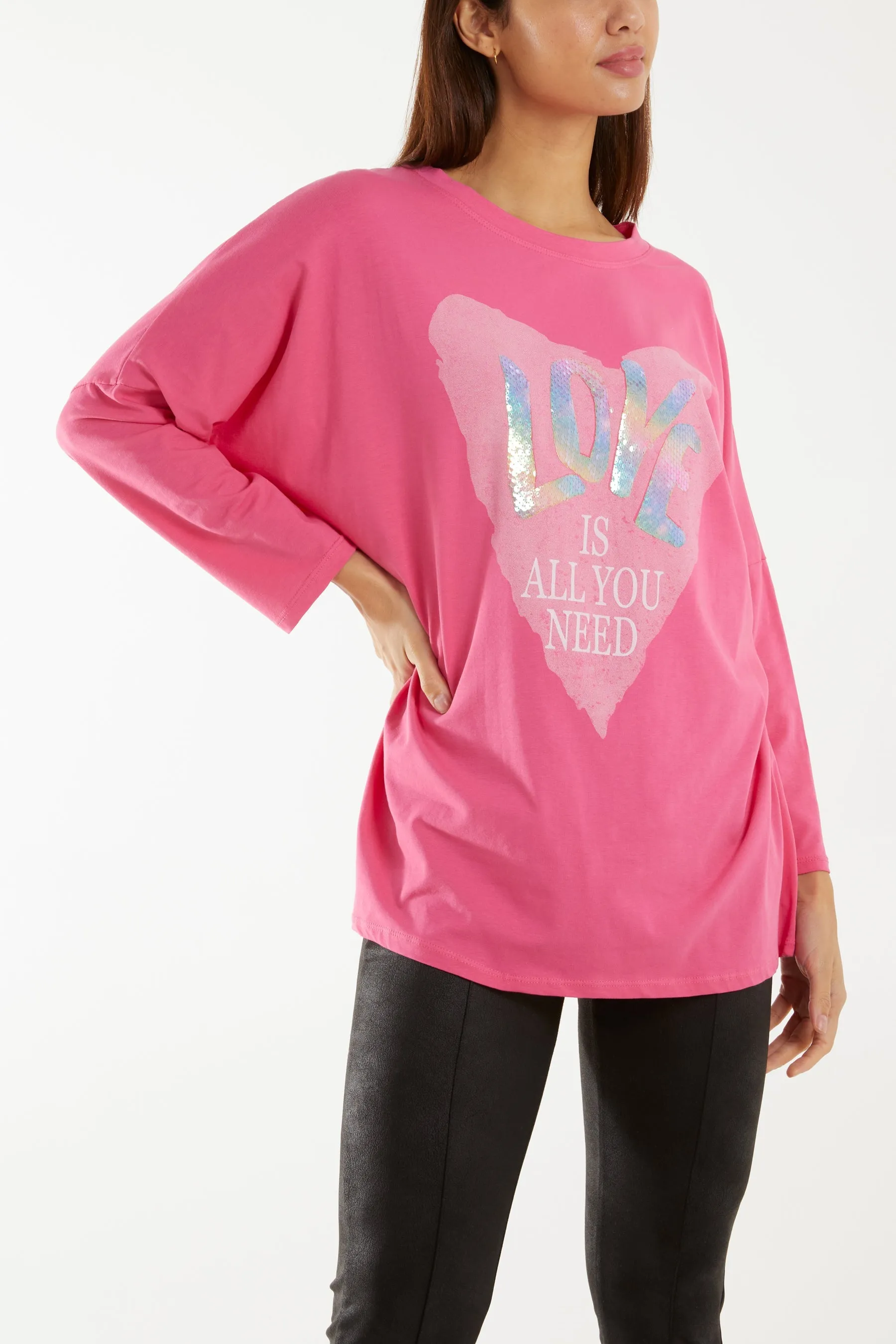 "Love" Rainbow Sequin Long Sleeve Top