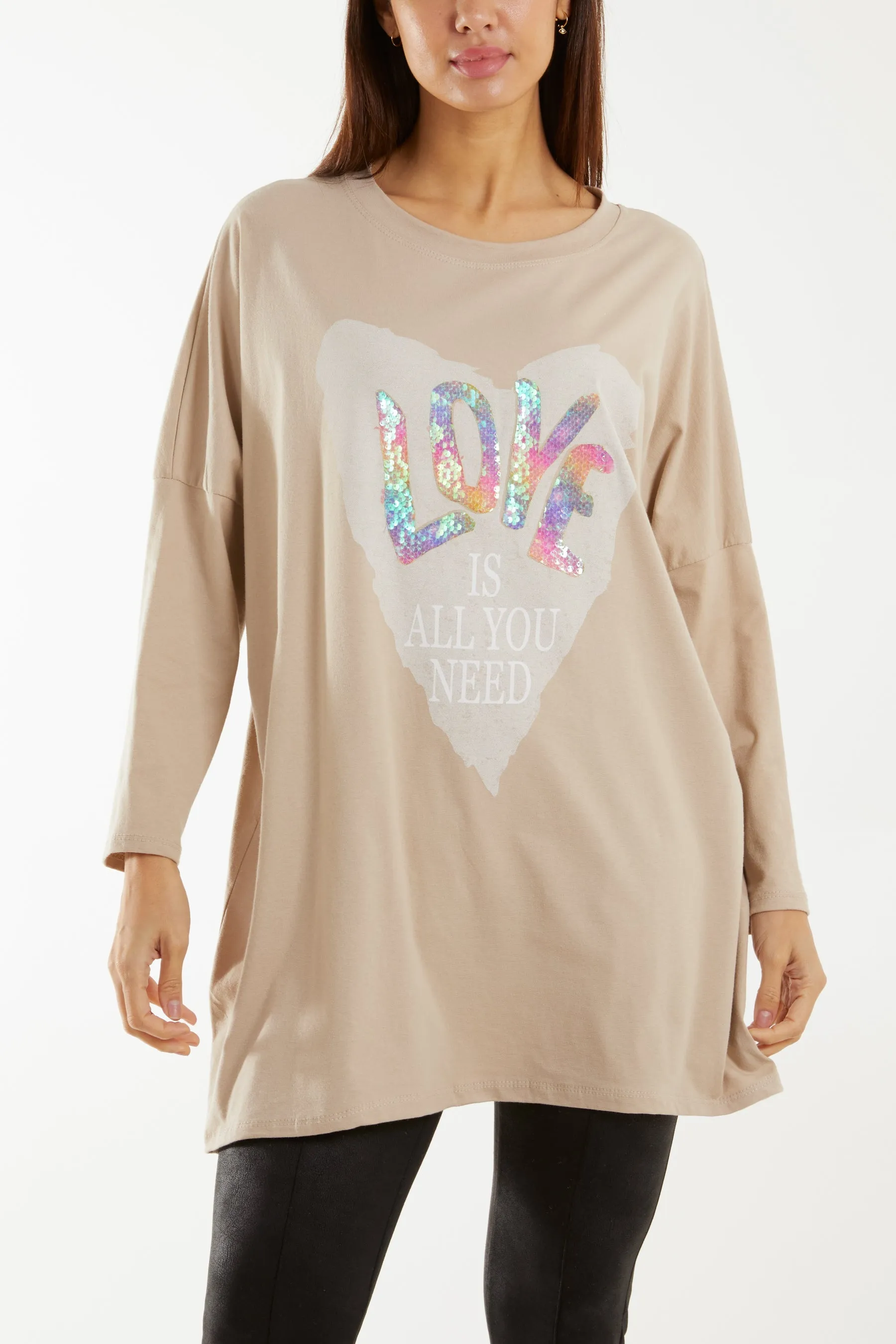 "Love" Rainbow Sequin Long Sleeve Top
