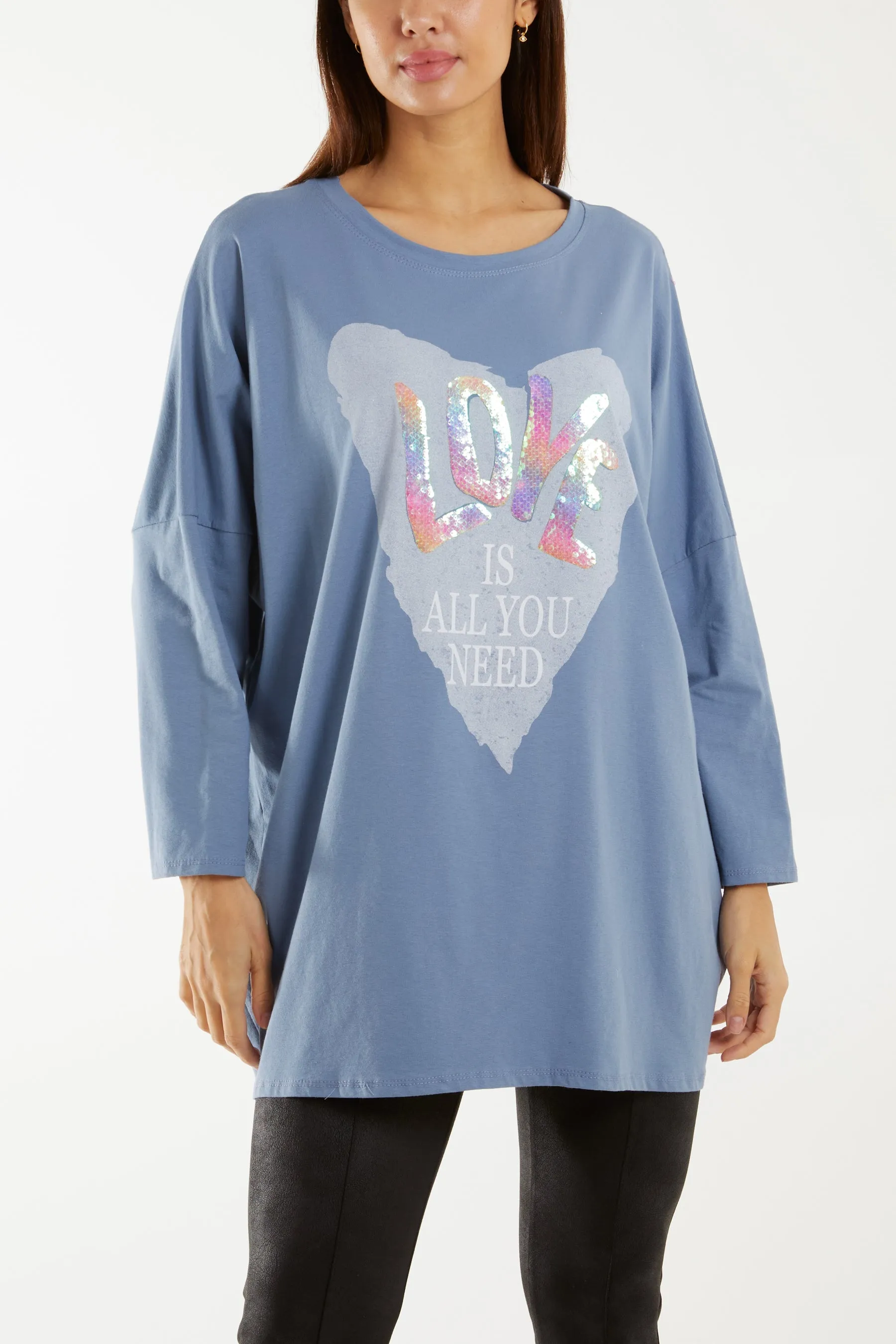 "Love" Rainbow Sequin Long Sleeve Top