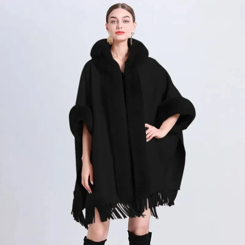 Rabbit Faux Fur Collar Loose Wrap Shrug poncho & Shawl