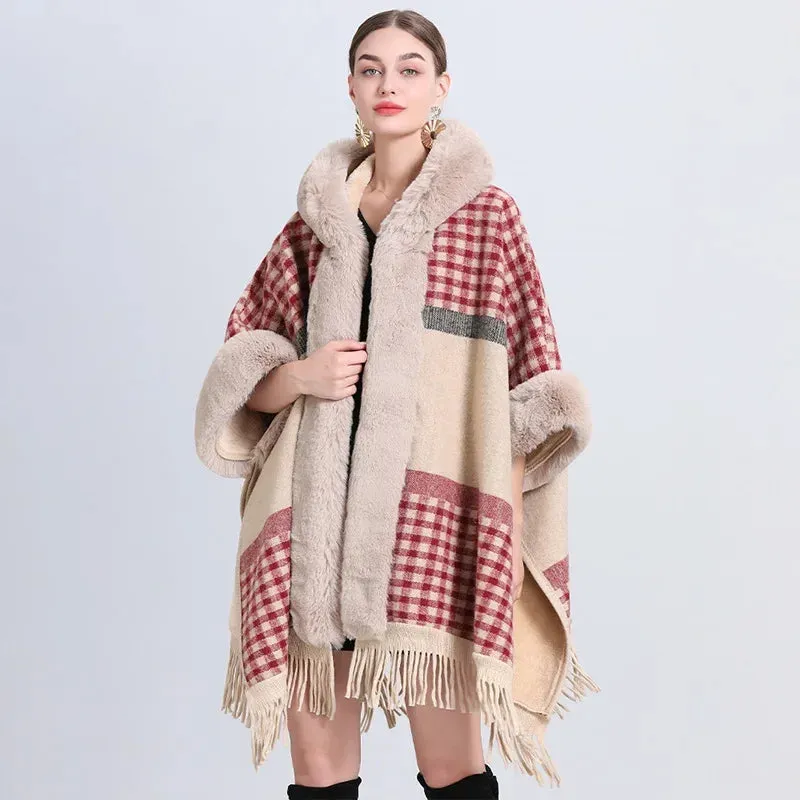 Rabbit Faux Fur Collar Loose Wrap Shrug poncho & Shawl